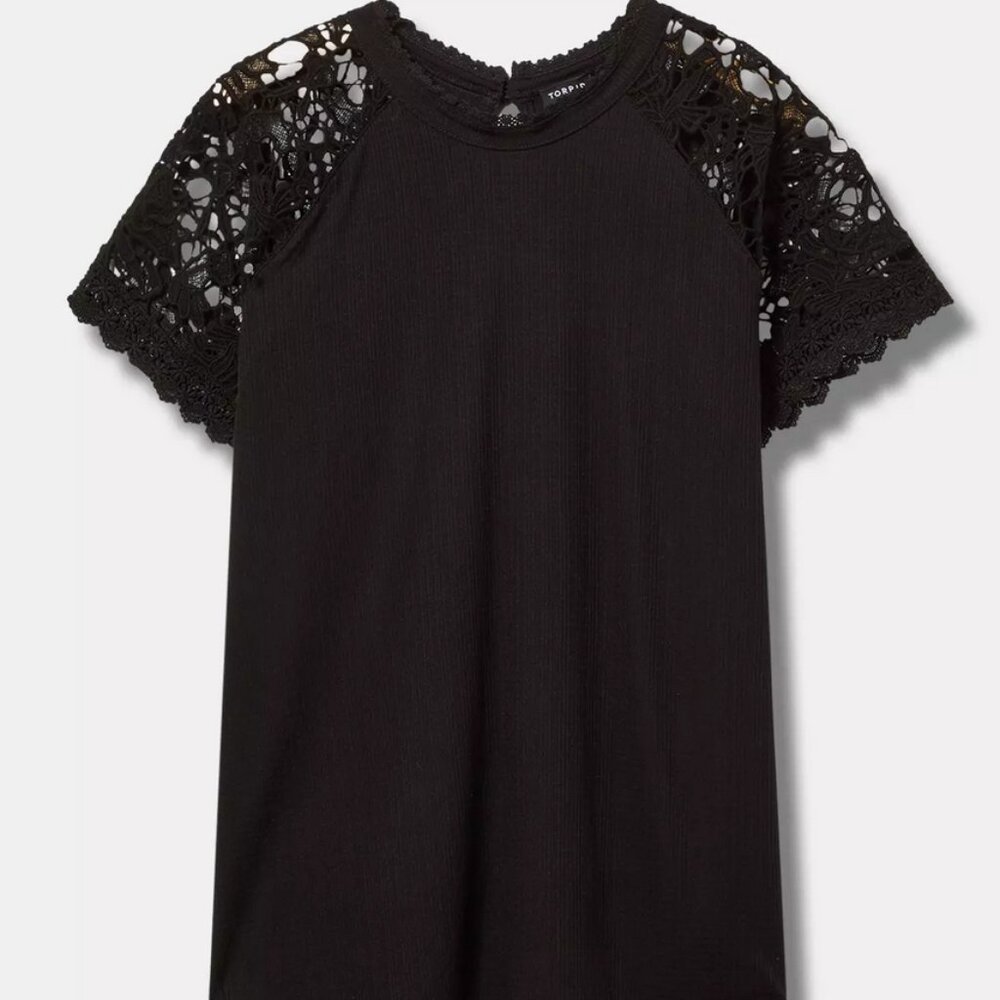 Torrid - Crochet Sleeved Raglan Black Top, Size 1 (XL/14/16)